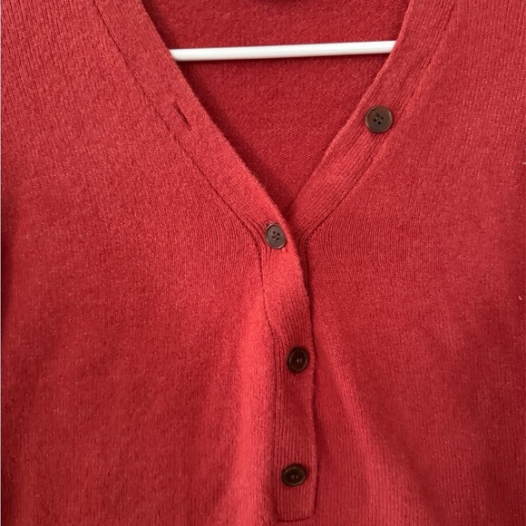 LOFT Red Buttoned V-Neck Sweater - Picture 4 of 6